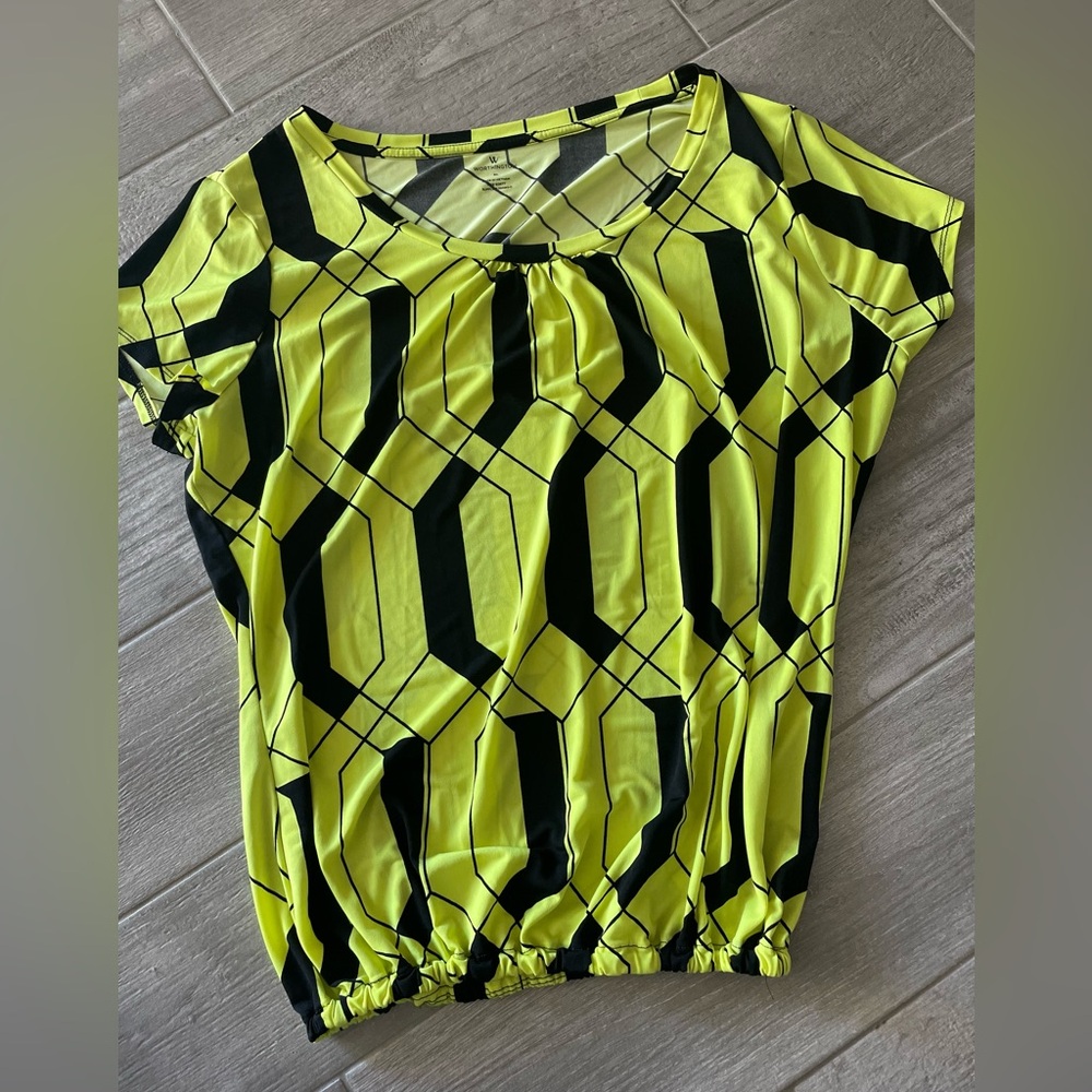 Worthington Yellow and Black Geometric Blouse